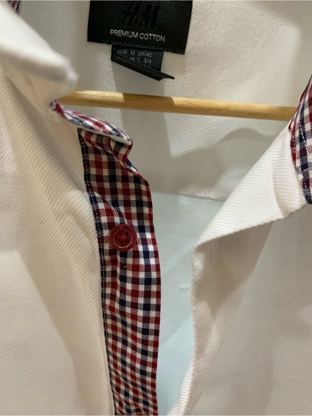 Reimagined White Dress Shirt with Red-Black Check Trim - Picture 4 of 7